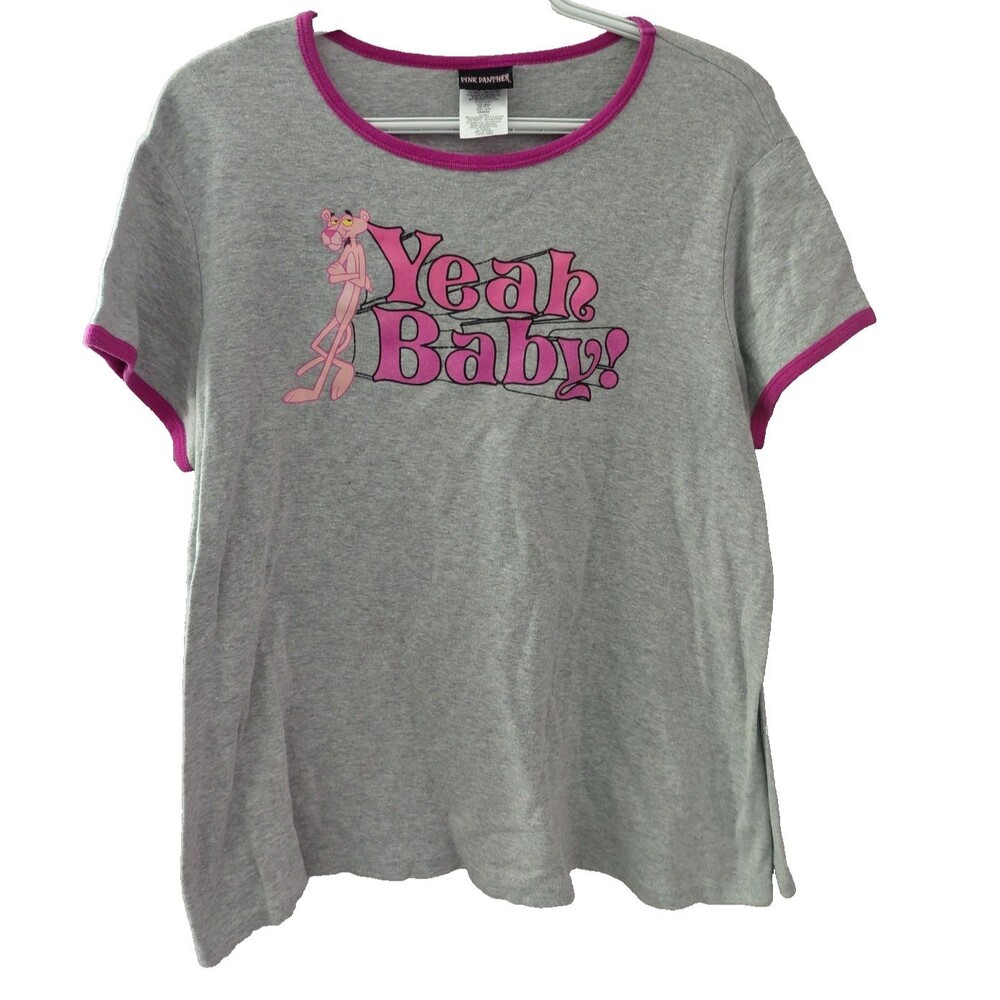 Vtg 2005 Jerry Leigh Pink Panther Glitter Graphic Ringer T-shirt Size Large
